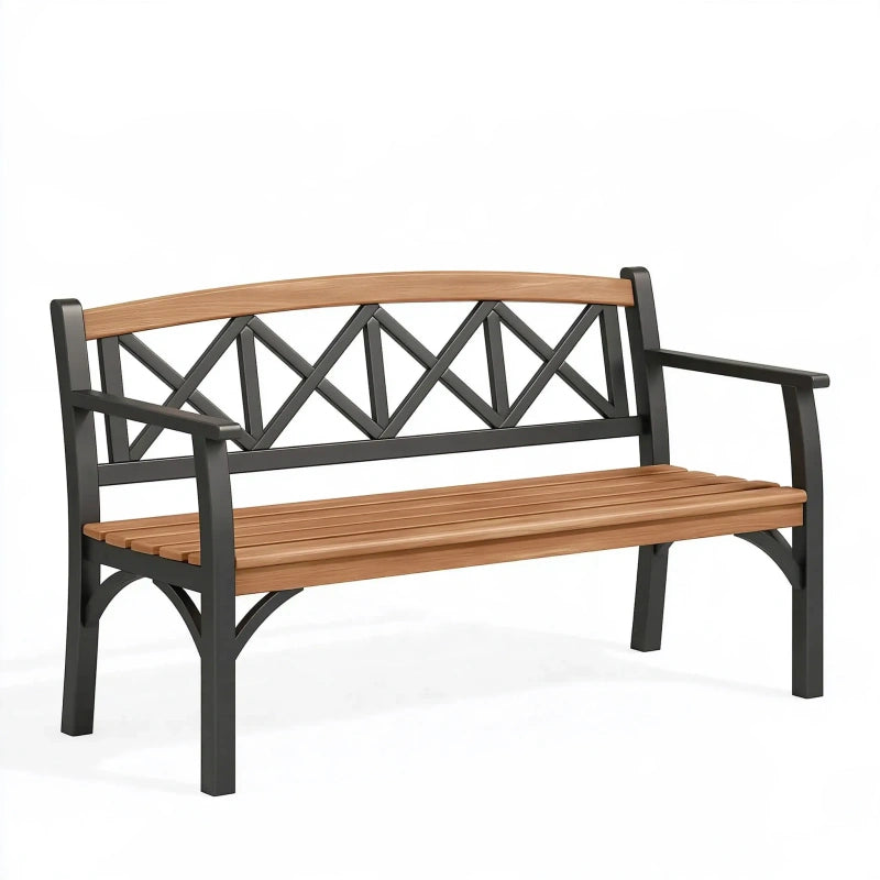 Gartenbank 122 cm Schwarz Braun aus Metall und Holz mit Rückenlehne