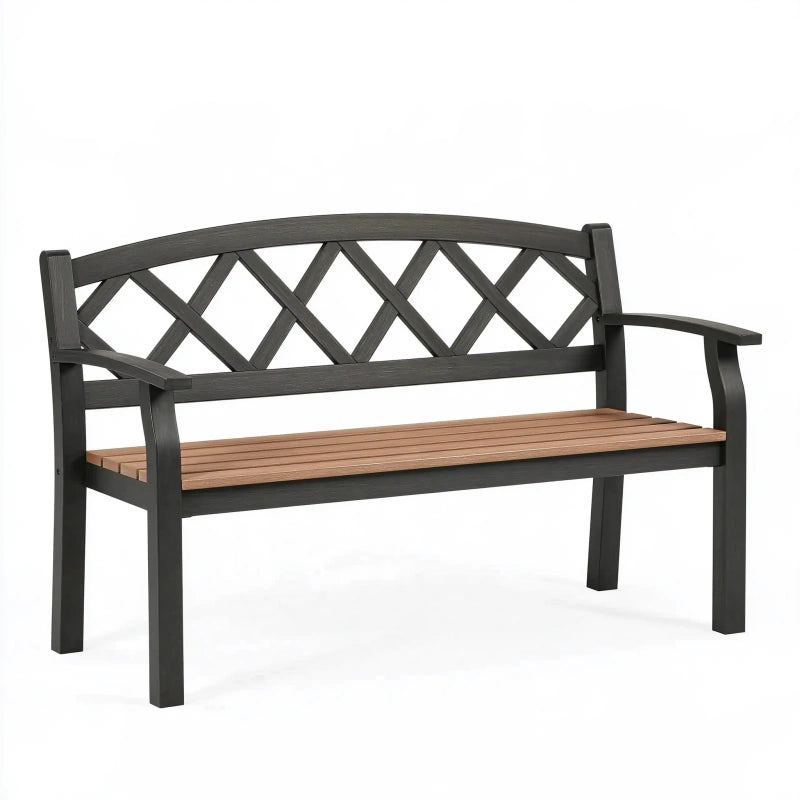 Gartenbank 120 x 62 x 85 cm aus Kunststoff Schwarz/Braun mit Gitterrückenlehne