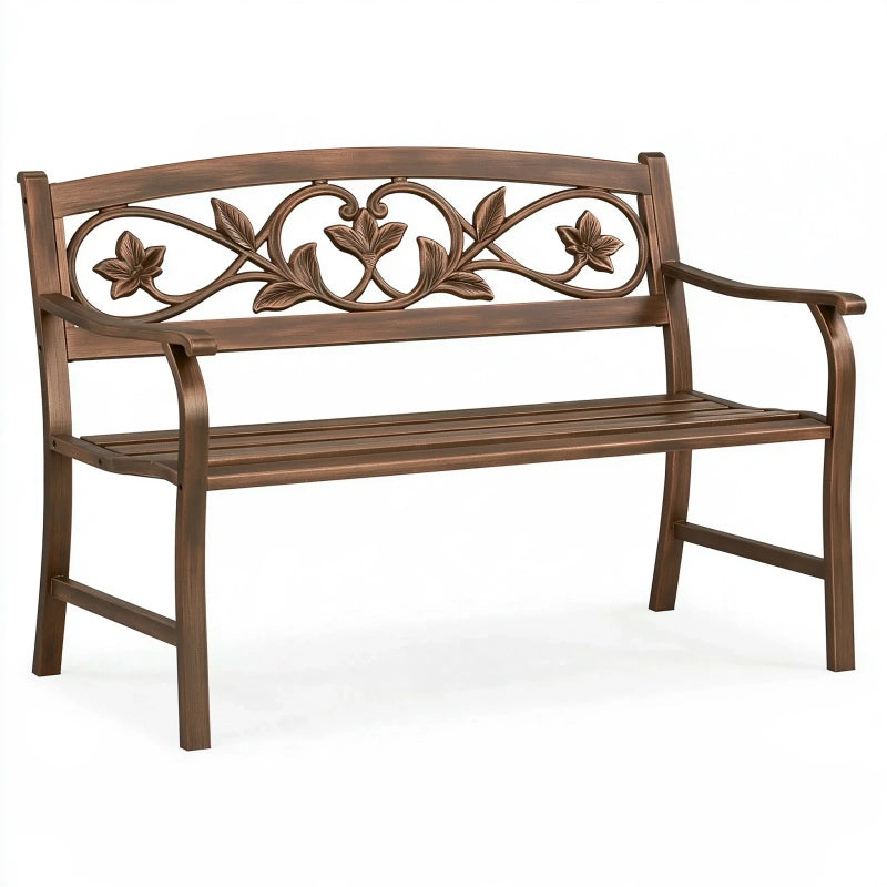 Gartenbank 122 cm Metall Braun mit Blumenmotiv