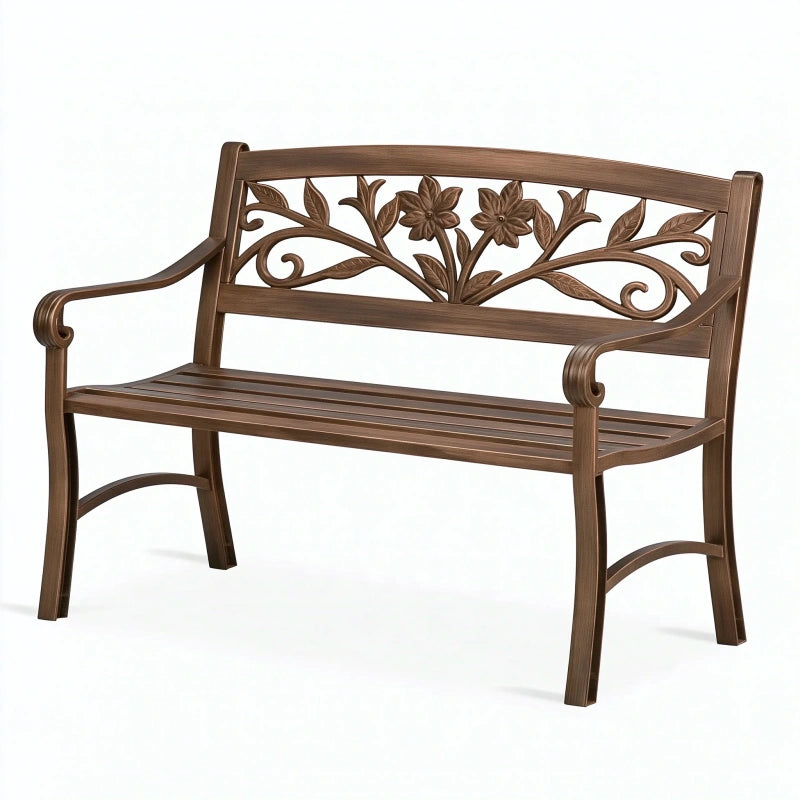 Gartenbank 122 cm Metall Braun mit Blumenornament