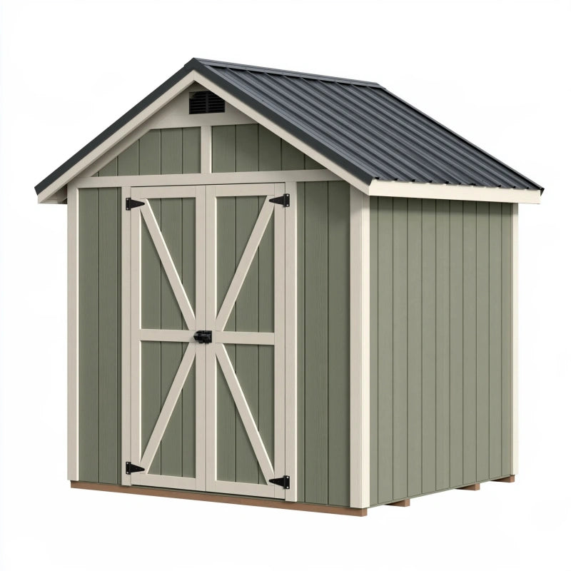 Gartenhaus 180 x 120 x 200 cm aus Kunststoff und Metall Salbeigrün Beige mit Satteldach