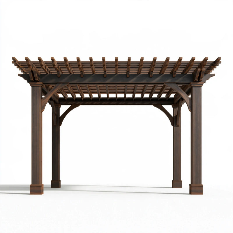 Holzpergola 300 x 300 x 250 cm dunkelbraun für Garten mit Lattendach