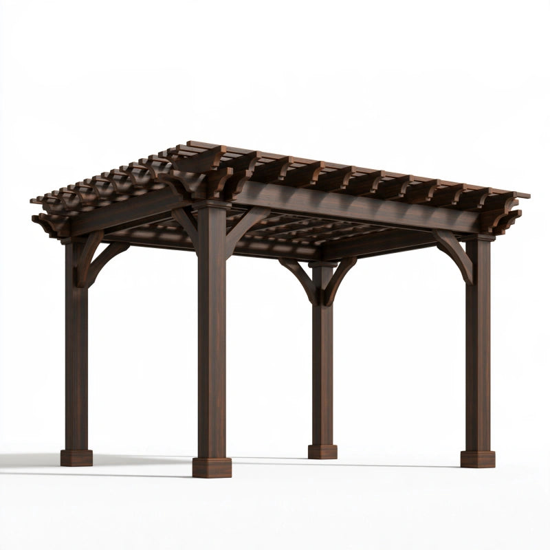 Holzpergola 300 x 300 x 240 cm dunkelbraun - Gartenüberdachung mit offenem Lamellendach