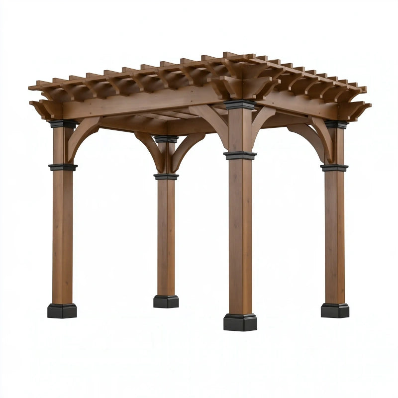 Gartenpergola 300 x 300 x 250 cm aus Holz Braun Schwarz mit Lamellendach